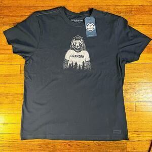 Life Is Good Grandpa Bear Crusher Tee Comfy 100% Cotton Blue XL